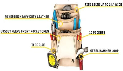 Heavy-Duty Leather Nail & Tool Bag – 10 Pocket Top Grain Construction Pouch