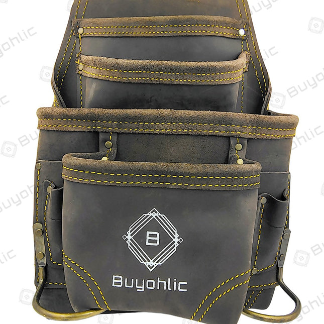 Heavy- Duty Leather Tool Pouch Bag for Drywall Contractors, Oil-Tanned Belt Pouches with Hammer Loop, Tool Organizer