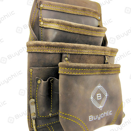 Heavy- Duty Leather Tool Pouch Bag for Drywall Contractors, Oil-Tanned Belt Pouches with Hammer Loop, Tool Organizer