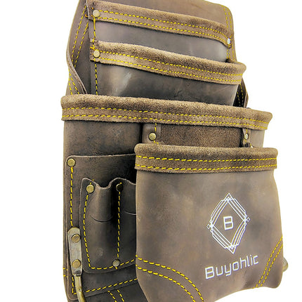 Heavy- Duty Leather Tool Pouch Bag for Drywall Contractors, Oil-Tanned Belt Pouches with Hammer Loop, Tool Organizer