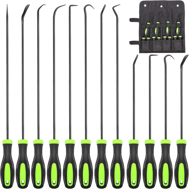 BUYOHLIC 12 Pcs Automotive Hook & Pick Tool Kit, Long and Mini Precision Puller Remover Set, Car Repair Essentials for O-Ring, Seal & Gasket Removal, Mechanic Tools