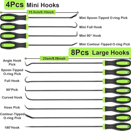 BUYOHLIC 12 Pcs Automotive Hook & Pick Tool Kit, Long and Mini Precision Puller Remover Set, Car Repair Essentials for O-Ring, Seal & Gasket Removal, Mechanic Tools