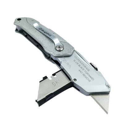 Buyohlic International Folding Utility Knife With 3 Blades Automatic Loading Light weight Aluminum Body