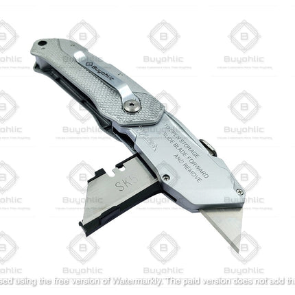 Buyohlic International Folding Utility Knife With 3 Blades Automatic Loading Light weight Aluminum Body