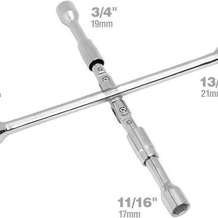 Buyohlic Universal Folding Lug Wrench, 4-Way Cross Wrench 14 Inch