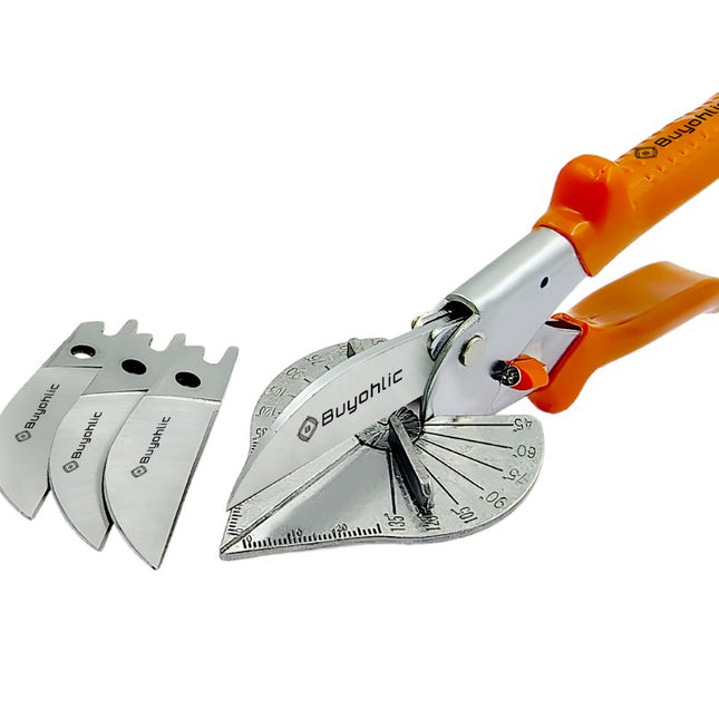 Buyohlic Multi Angle Miter Shears for Angular Cutting of Moulding and Trim, Adjustable at 45 To 135 Degree Angle Cutting Tool Including 3 Spare Blades