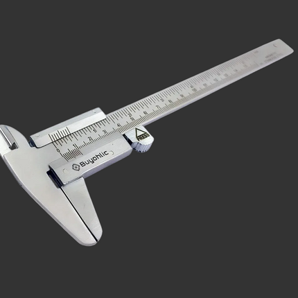 Durable vernier caliper with fine scale markings close up