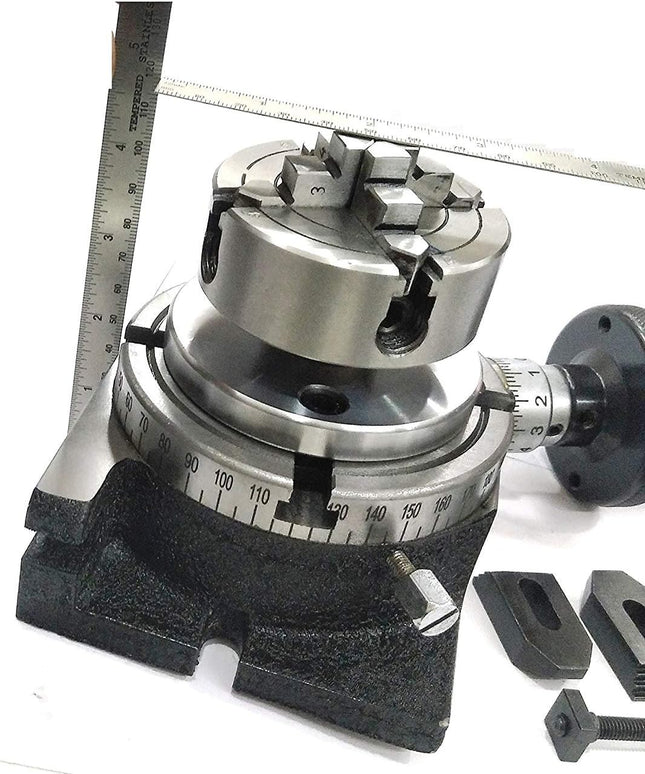 4"/ 100 mm Regular Rotary Table With Small Chucks and back Plate