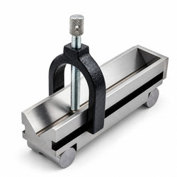 V-block, sine vice, hardened alloy steel, clamp, 150 mm, and 30 mm capacity.