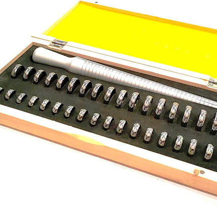 Standard Aluminum Jewelry Ring Sizer Stick Gauge with 4 International Marking of USA & Euro Sizes & Jewelry 36 pcs Metal Rings Size Range Mandrel
