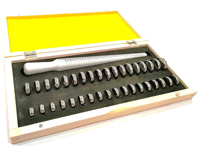 Standard Aluminum Jewelry Ring Sizer Stick Gauge with 4 International Marking of USA & Euro Sizes & Jewelry 36 pcs Metal Rings Size Range Mandrel