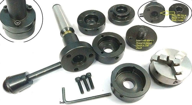 Lathe Tailstock Die Holder - Tapping Threading Reaming Drilling with 65mm 3 jaw self centering Chuck