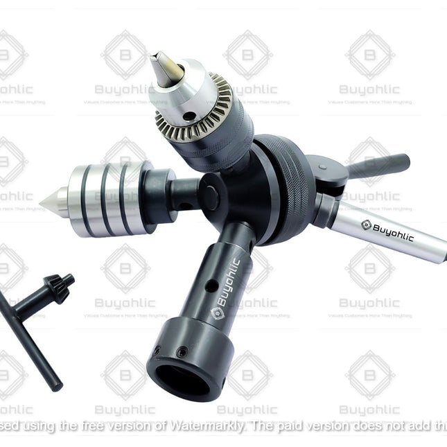 Buyohlic Grip-Fast 2MT head Tailstock Turret for Lathe, Alloy Steel & Stainless Steel, Includes 1 Live Centre, Die Holder, 2 Drill Chucks, Comprehensive Accessory Set