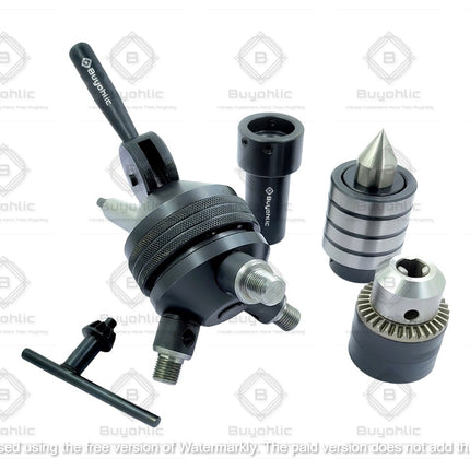 Buyohlic Grip-Fast 2MT head Tailstock Turret for Lathe, Alloy Steel & Stainless Steel, Includes 1 Live Centre, Die Holder, 2 Drill Chucks, Comprehensive Accessory Set