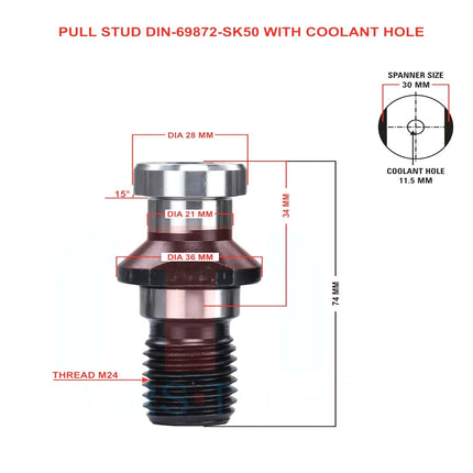 SK50 DIN69872 Pull Stud – With Hole / Without Hole | MAS403 | CNC Tool Holder