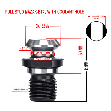 Set of 5 Mazak BT40 Pull Stud | With Hole / Without Hole | CNC Tool Holder