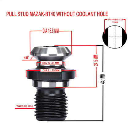 Set of 5 Mazak BT40 Pull Stud | With Hole / Without Hole | CNC Tool Holder