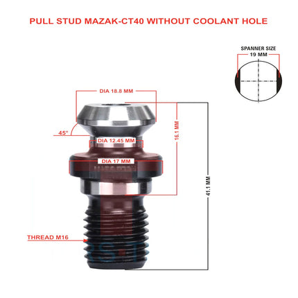Set of 5 Mazak SK40 Pull Stud | With Hole / Without Hole | MAS403 | CNC Tool Holder