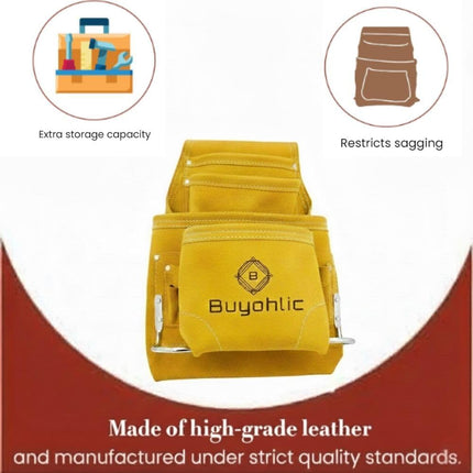 Heavy-Duty Suede Carpenter's Tool & Nail Bag – 10-Pocket Construction Pouch, Dark Tan