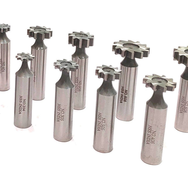 HSS M2 Grade Woodruff Hardened Keyseat Cutter - Set of 10 Pcs, 1/2" Shank Diameter, Straight Tooth Cutters