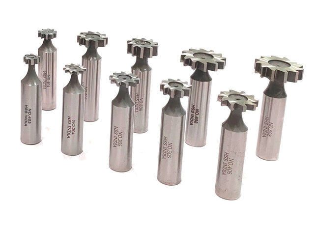 HSS M2 Grade Woodruff Hardened Keyseat Cutter - Set of 10 Pcs, 1/2" Shank Diameter, Straight Tooth Cutters