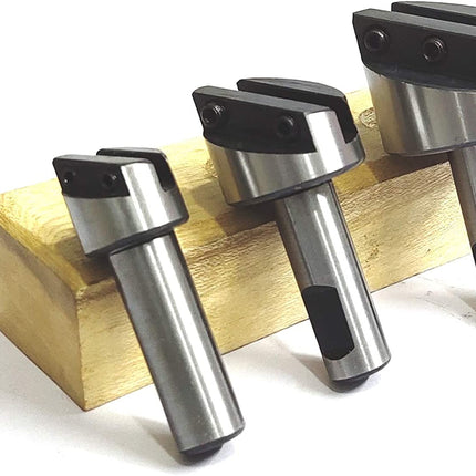 Fly Cutting Tool Set of 3 Pcs with HSS Tool Bit- 1/2" Inch Shank (Head Diameter 3/4", 1-1/8" & 1-1/2" Inches)  With Wooden Stand