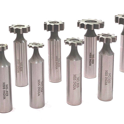 HSS M2 Grade Woodruff Hardened Keyseat Cutter - Set of 10 Pcs, 1/2" Shank Diameter, Straight Tooth Cutters