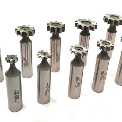 HSS M2 Grade Woodruff Hardened Keyseat Cutter - Set of 10 Pcs, 1/2" Shank Diameter, Straight Tooth Cutters