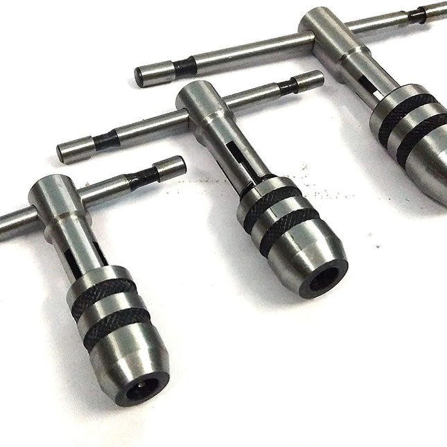 T-Handle Tap Wrench Set Of 3 Pcs Solid Collet Jaws For Tapping & Reaming