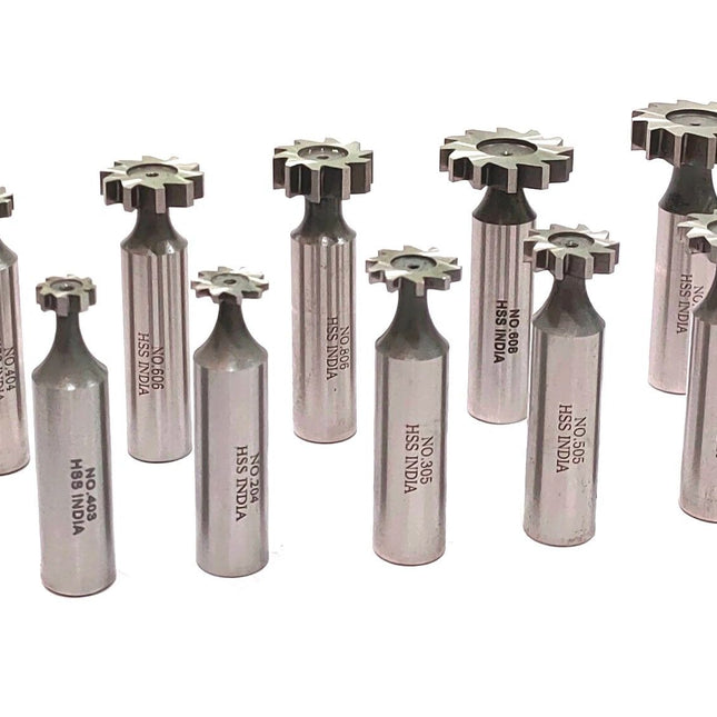 HSS M2 Grade Woodruff Hardened Keyseat Cutter - Set of 10 Pcs, 1/2" Shank Diameter, Straight Tooth Cutters