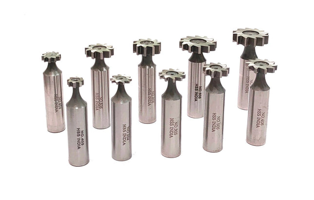 HSS M2 Grade Woodruff Hardened Keyseat Cutter - Set of 10 Pcs, 1/2" Shank Diameter, Straight Tooth Cutters